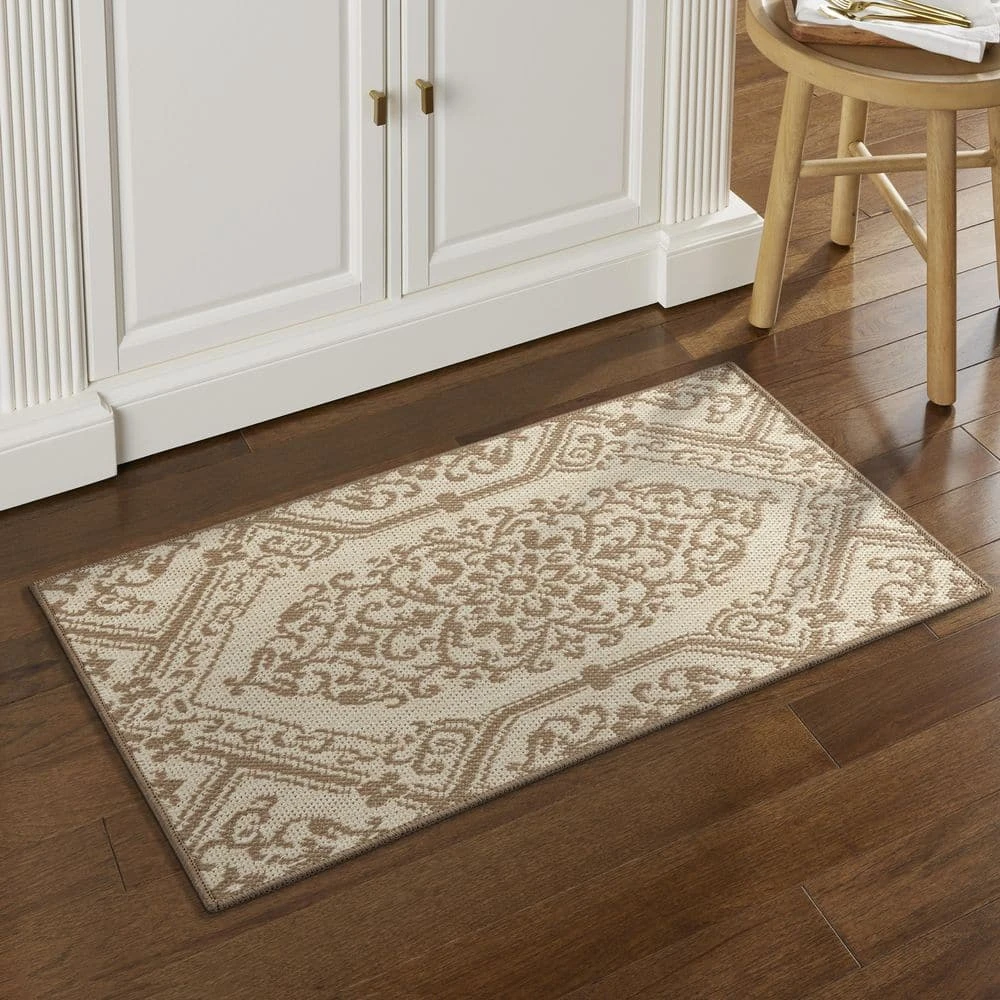 Cafe Jardin Beige/Brown 23.6 in. x 35.4 in. Kitchen Mat by Home Dynamix 4 Cafe Jardin Beige/Brown 23.6 in. x 35.4 in. Kitchen Mat by Home Dynamix - Image 2