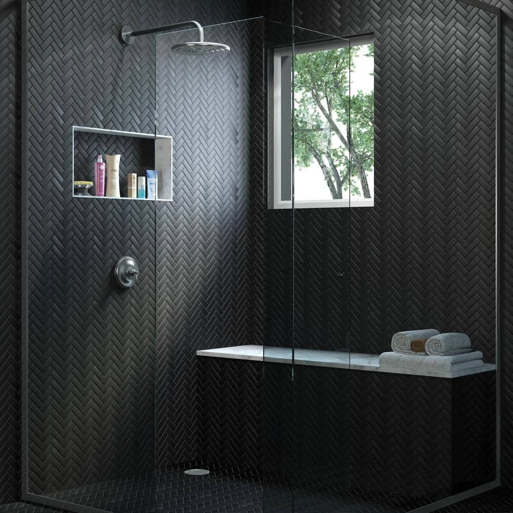 Restore Matte Black Herringbone 9 in. x 12 in. x 6.35 mm Glazed Ceramic Mosaic Tile (0.6 sq. ft./Each) by Daltile 4 Restore Matte Black Herringbone 9 in. x 12 in. x 6.35 mm Glazed Ceramic Mosaic Tile (0.6 sq. ft./Each) by Daltile - Image 2