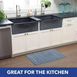 Smooth Step Blue/Black Houndstooth 24 in. x 35 in. Machine Washable Kitchen Mat by Home Dynamix -Daltile Sales Store blue black home dynamix door mats 3 ssht 309 fa 1000