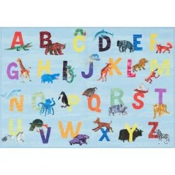 Elementary Zoo Alphabet Blue/Orange 5 ft. x 7 ft. Kids Area Rug by Home Dynamix
