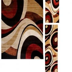 Tribeca Slade Brown/Red 5 ft. x 7 ft. Abstract 3-Piece Area Rug Set by Home Dynamix