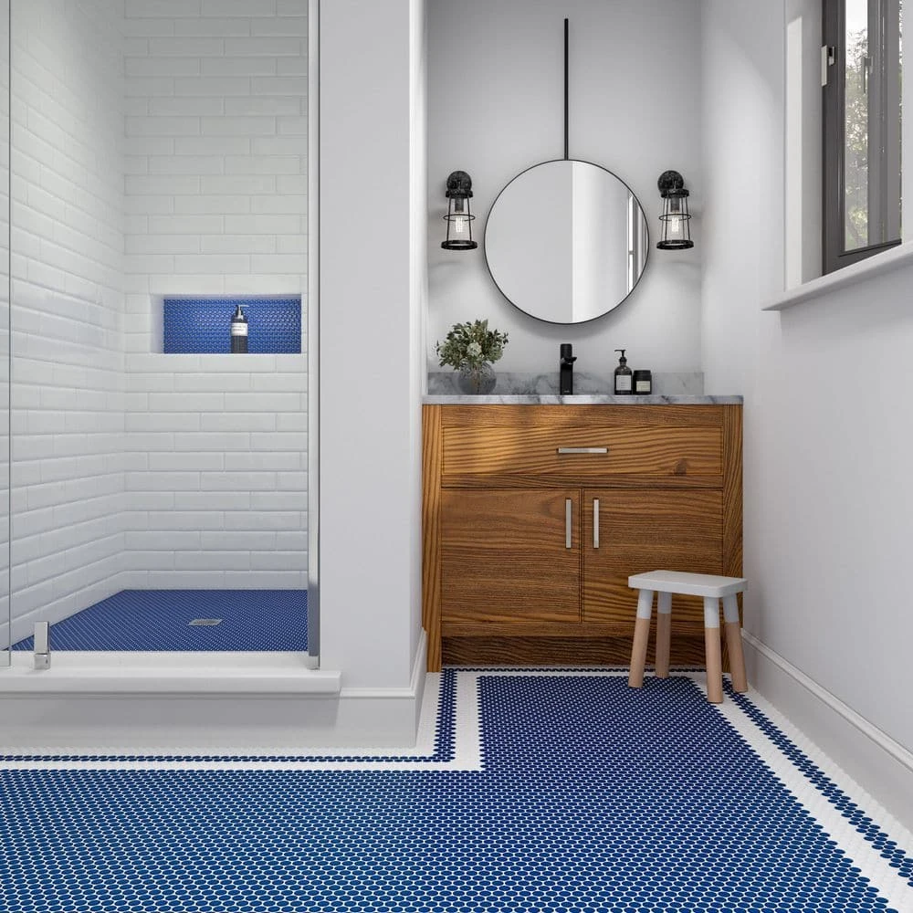 Restore Denim Blue 12 in. x 12 in. Glazed Porcelain Penny Round Mosaic Tile (10 sq. ft./Case) by Daltile 4 Restore Denim Blue 12 in. x 12 in. Glazed Porcelain Penny Round Mosaic Tile (10 sq. ft./Case) by Daltile - Image 2