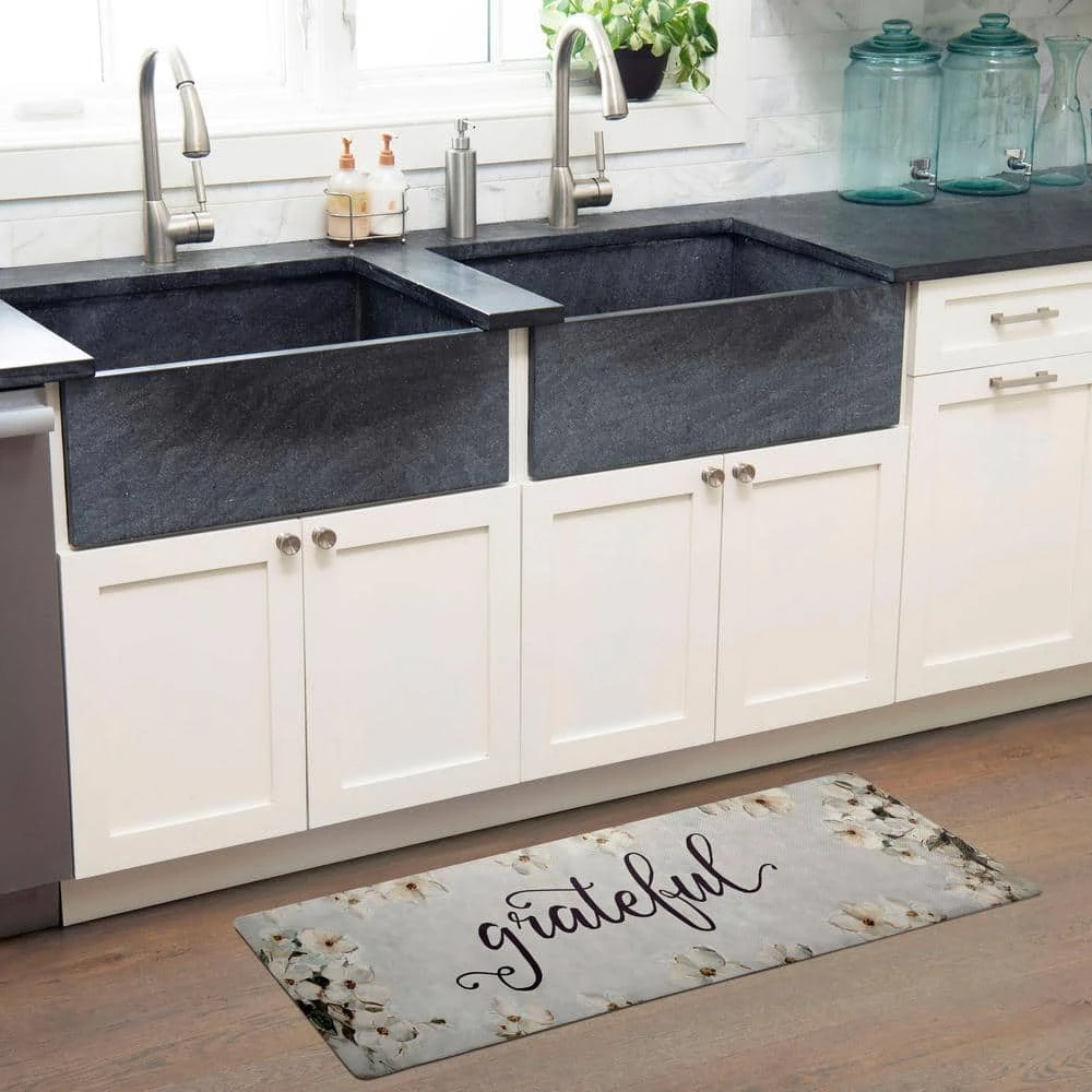 Cozy Living Grateful Floral Grey/Cream 20 in. x 36 in. Anti Fatigue Kitchen Mat by Home Dynamix 4 Cozy Living Grateful Floral Grey/Cream 20 in. x 36 in. Anti Fatigue Kitchen Mat by Home Dynamix - Image 2