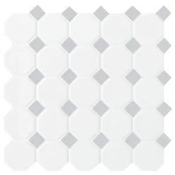 Prologue Matte White 12 in. x 12 in. x 6 mm Glazed Ceramic Octagon/Dot Mosaic Floor and Wall Tile (1 sq. ft./ each) by Daltile