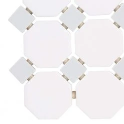 Prologue Matte White 12 in. x 12 in. x 6 mm Glazed Ceramic Octagon/Dot Mosaic Floor and Wall Tile (1 sq. ft./ each) by Daltile -Daltile Sales Store matte white daltile ceramic tile pr922oct44hd1p2 c3 1000