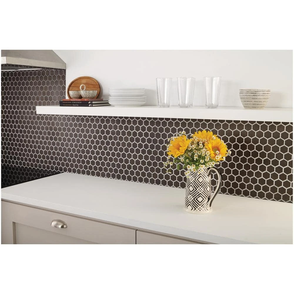 LuxeCraft Obsidian Black 10 in. x 12 in. Glazed Ceramic Hexagon Mosaic Tile (9.72 sq. ft./Case) by Daltile 5 LuxeCraft Obsidian Black 10 in. x 12 in. Glazed Ceramic Hexagon Mosaic Tile (9.72 sq. ft./Case) by Daltile - Image 3