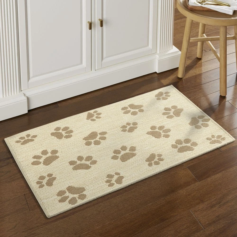 Comfy Pooch Tan/Brown Paw 23.6 in. x 35.4 in. Machine Washable Kitchen Mat by Home Dynamix 4 Comfy Pooch Tan/Brown Paw 23.6 in. x 35.4 in. Machine Washable Kitchen Mat by Home Dynamix - Image 2