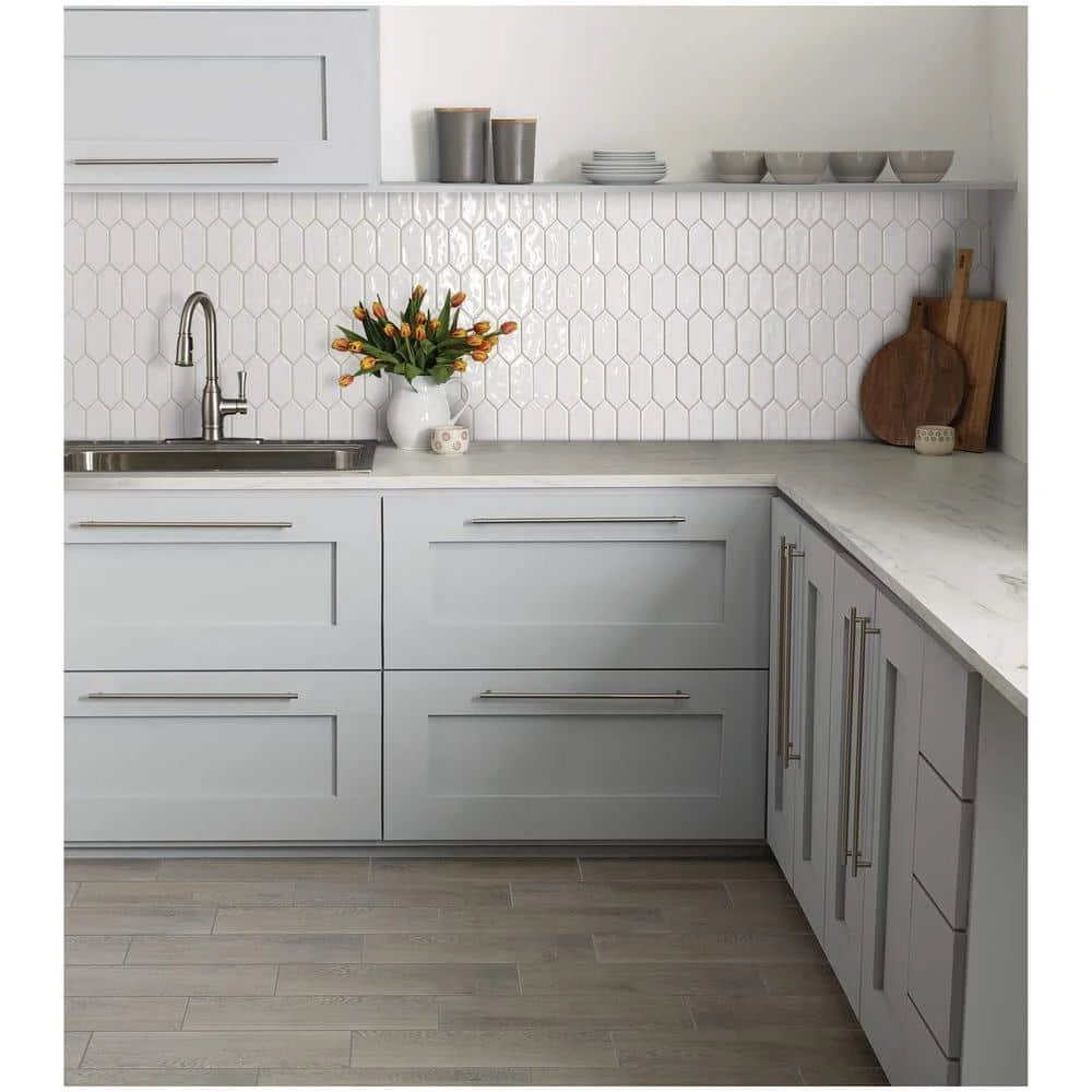 LuxeCraft 11 in. x 12 in. x 6.35 mm White Ceramic Picket Mosaic Wall Tile (0.73 sq. ft./Each) by Daltile 4 LuxeCraft 11 in. x 12 in. x 6.35 mm White Ceramic Picket Mosaic Wall Tile (0.73 sq. ft./Each) by Daltile - Image 2