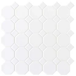 Matte White Octagon Dot 12 in. x 12 in. x 6 mm Ceramic Mosaic Floor and Wall Tile (1 sq. ft./Each) by Daltile