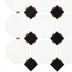 Octagon and Dot Matte White with Black Dot 12 in. x 12 in. x 6 mm Ceramic Mosaic Floor and Wall Tile (1 sq. ft./ Each) by Daltile -Daltile Sales Store white with black dot daltile ceramic tile 65012oct21cc1p2 44 1000