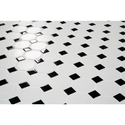 Octagon and Dot Matte White with Black Dot 12 in. x 12 in. x 6 mm Ceramic Mosaic Floor and Wall Tile (1 sq. ft./ Each) by Daltile -Daltile Sales Store white with black dot daltile ceramic tile 65012oct21cc1p2 77 1000