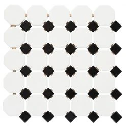 Octagon and Dot Matte White with Black Dot 12 in. x 12 in. x 6 mm Ceramic Mosaic Floor and Wall Tile (1 sq. ft./ Each) by Daltile -Daltile Sales Store white with black dot daltile ceramic tile 65012oct21cc1p2 c3 1000